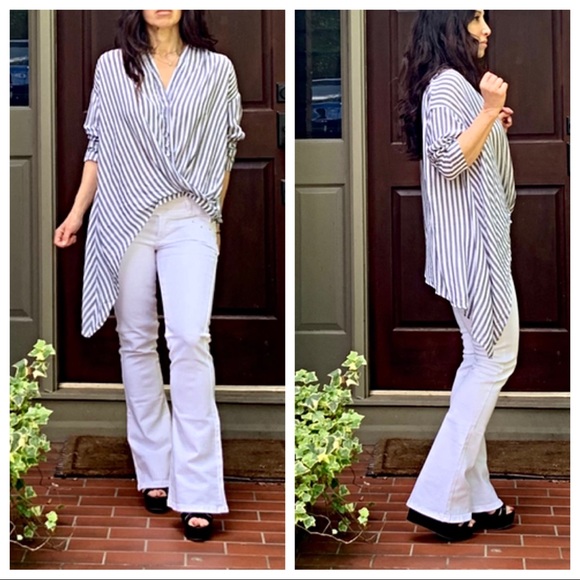 Tops - ✨LAST ONE✨Chic striped faux wrap asymmetrical top